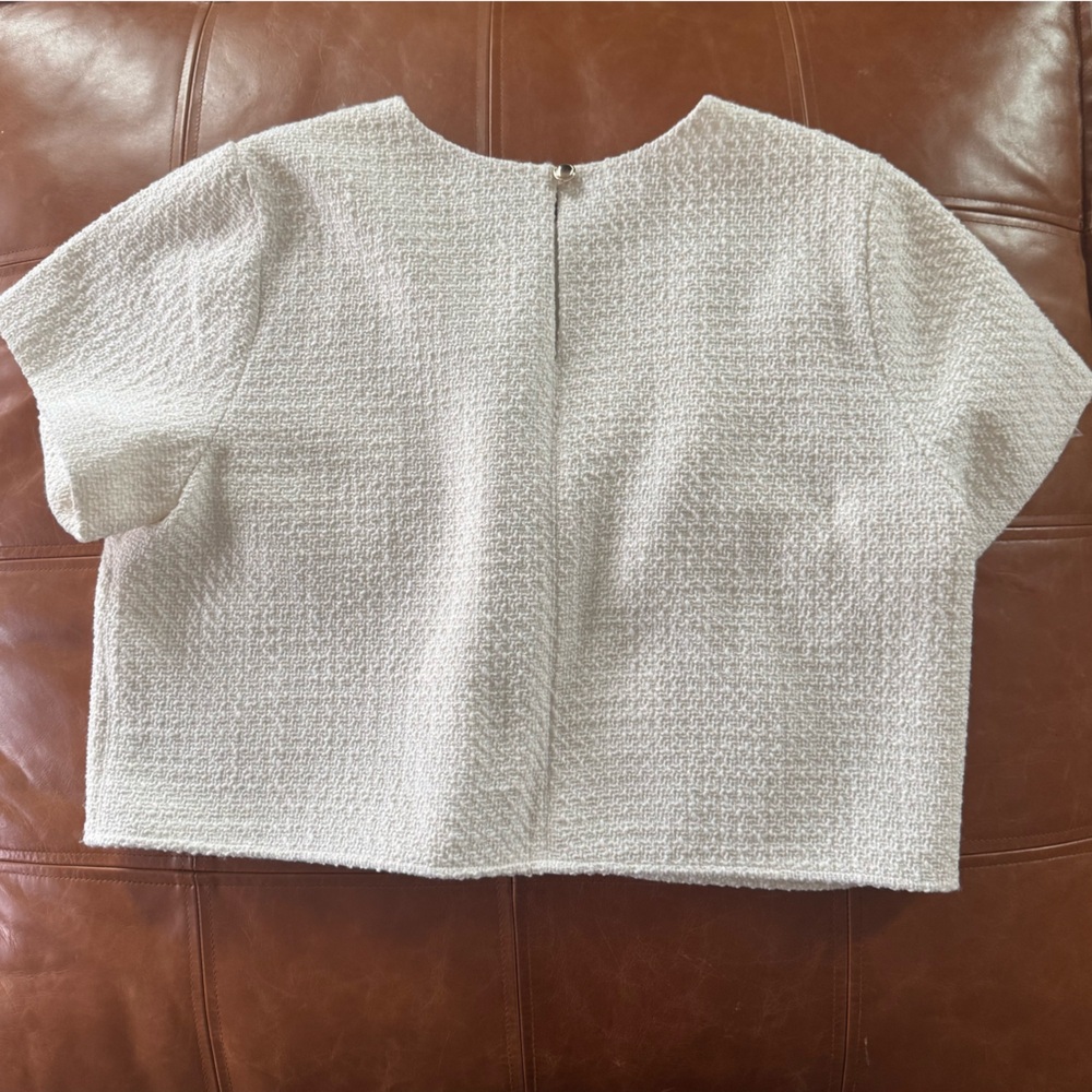 NWT Abercrombie & Fitch Woven Tweed Top White Short Sleeve Cropped Size XL - Picture 6 of 6